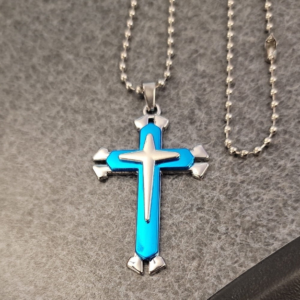 Stainless Steel Blue Cross Pendant Necklace